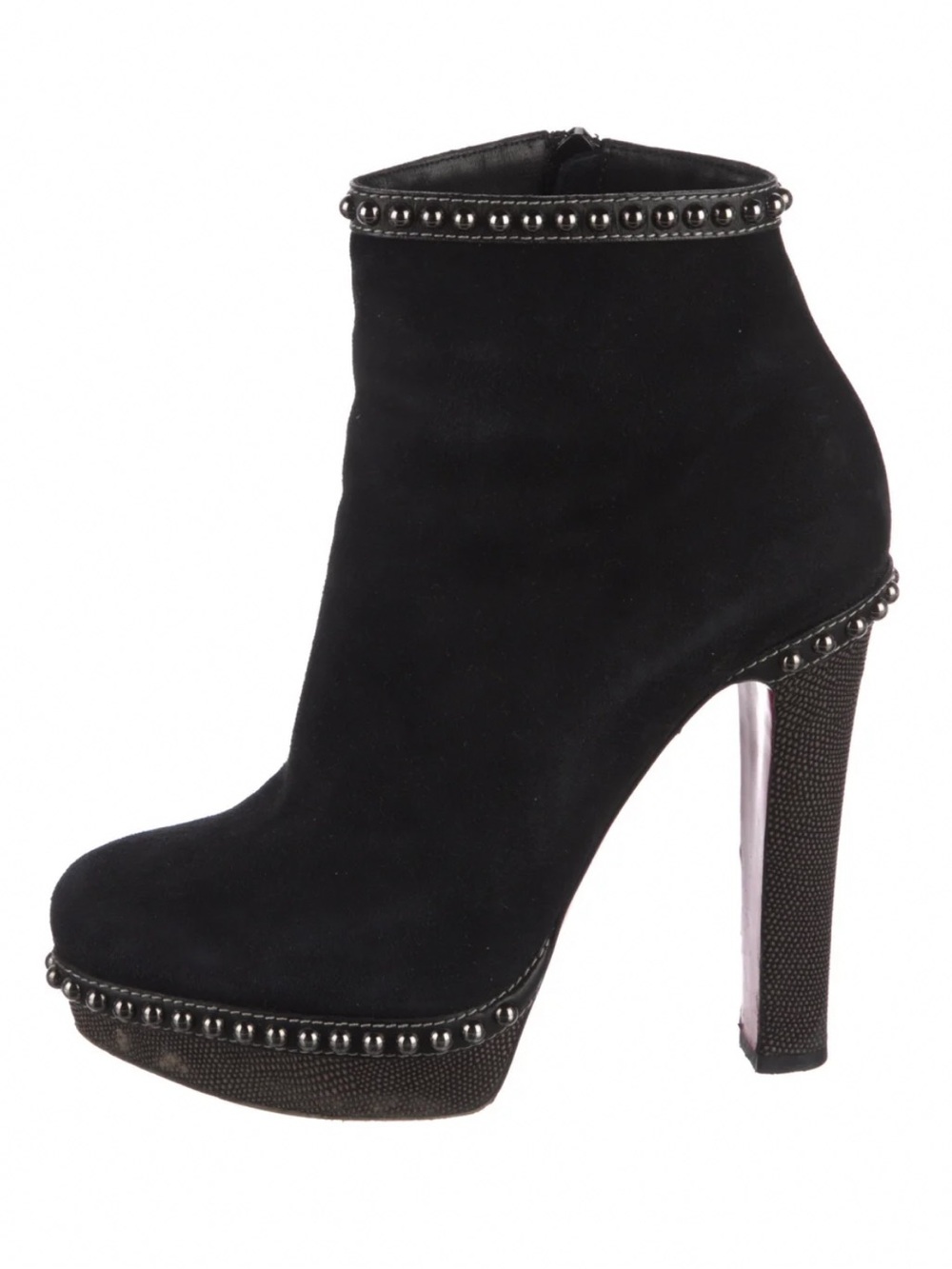Christian Louboutin Figurina Black Suede Studded Platform High Heel Ankle Boots